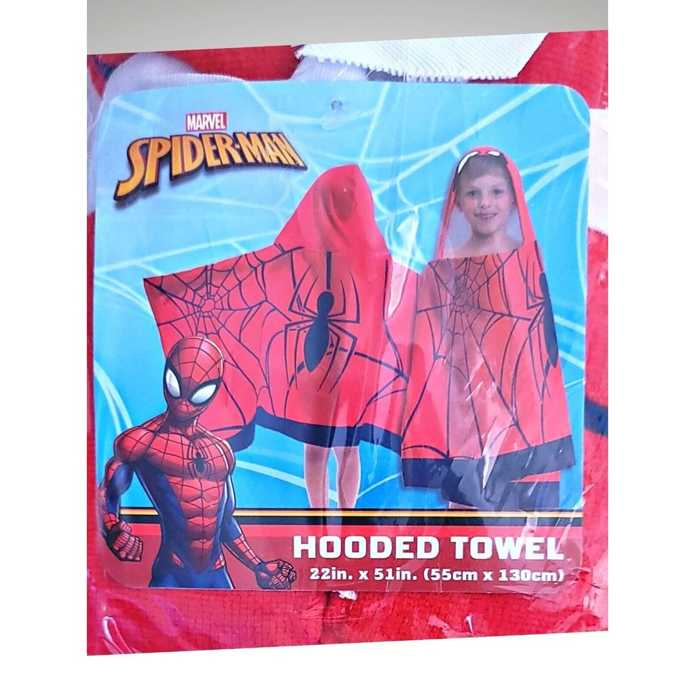 Marvel Ultimate Spider-Man Hooded Bath Towel Wrap 100% Cotton Size 22in x 51in